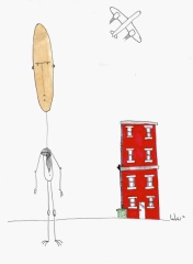 Man, building &amp; plane